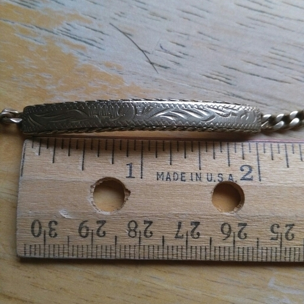 Vintage 1960s Etched ID Bracelet 14k Gold Plated - Picture 8 of 9